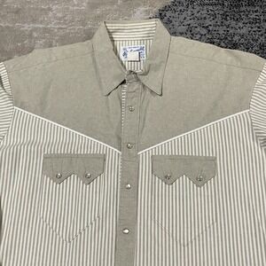 Rockmount Ranch Wear Western Striped Shirt Men L Pearl Snap Sawtooth Pockets USA